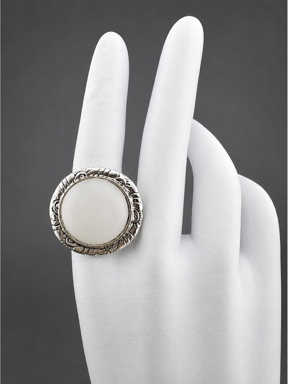White Stone Silver Tone Adjustable Ring